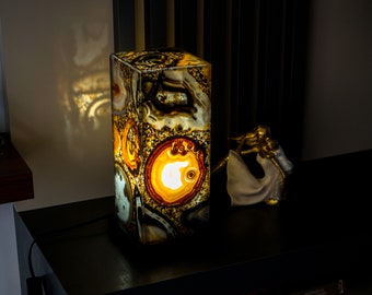 Natural Agate Desk Lamp Handmade in Brazil - Small, Compact & Elegant (12x5x5")