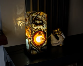 Natural Agate Desk Lamp Handmade in Brazil - Small, Compact & Elegant (12x5x5")