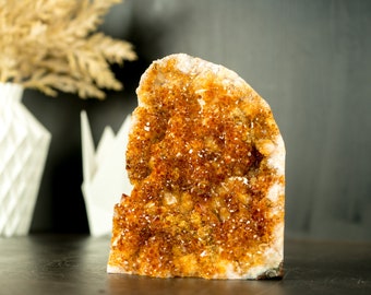 Rare Deep Orange Citrine with Sparkly Orange Madeira Galaxy Druzy and Stalactite Formations - 1560g - 3.4 lb