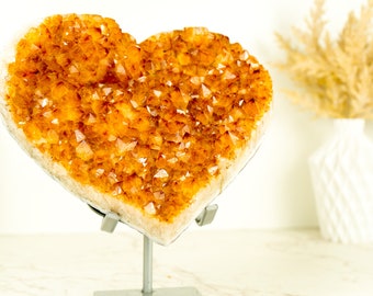 High Grade, Large Crystal Citrine Heart Sculpture made with a Deep Orange, Shiny Citrine Cluster, 8.7 In - 9.6 Lb