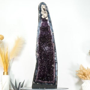 Fantastische amethist kathedraalgeode, met kantagaat, paarse amethist en calciet, grote en hoge geode - 91 cm - 37 kg