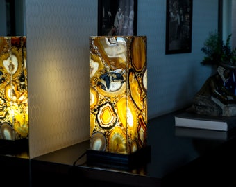 Natural Agate Floor or Table Lamp, Handmade in Brazil - Large & Elegant (24x6x6") - Warm and Cold Light