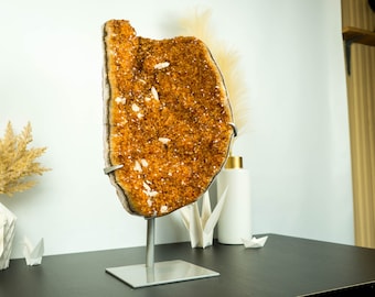 Deep Orange Citrine Cluster with Calcite Inclusions on Stand, 12.9 Kg - 28.3 lb