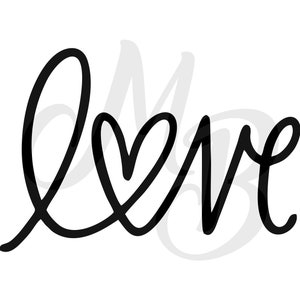 Peut inclure: Illustration en noir et blanc du mot "love" avec un cœur au milieu du mot.