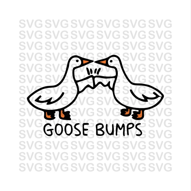 May include: A black and white illustration of two geese facing each other with their necks bent, with the text "Goose Bumps" below them.