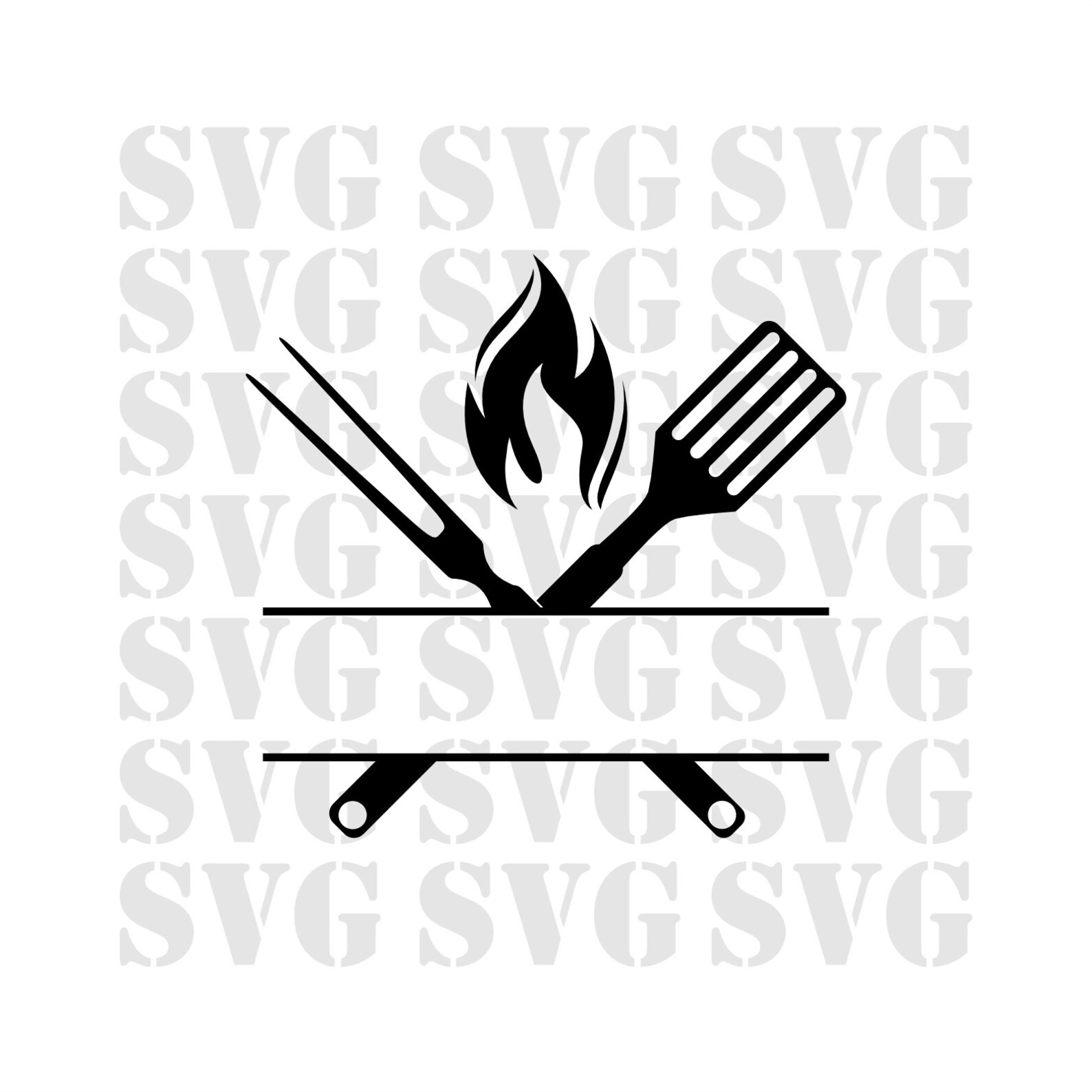 BBQ Grill Utensils Monogram SVG Files Crossed Grill and Etsy