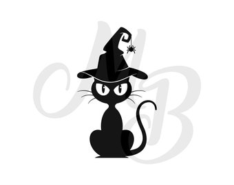 Halloween negro gato SVG divertido archivo de corte de Halloween lindo gato negro bruja sombrero otoño octubre niños camisa Silhouette Cricut vinilo hierro en