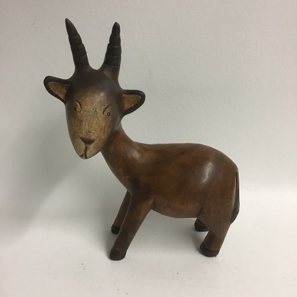 Vintage Folk Art Comical Wood Carved Mountain Goat