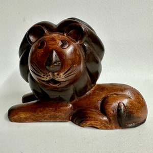 Vintage Hand Carved Mid Century Lion Folk Art