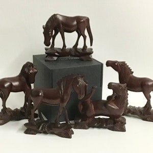 Antique Chinese Wood Carved Horse Figurines 1930’s