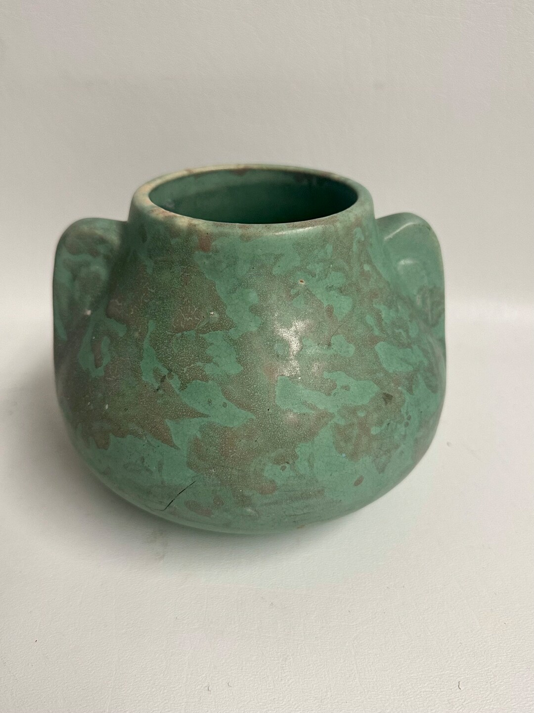 Antique Brush Mccoy Art Vellum 1930s Art Deco Pottery Mottled Green