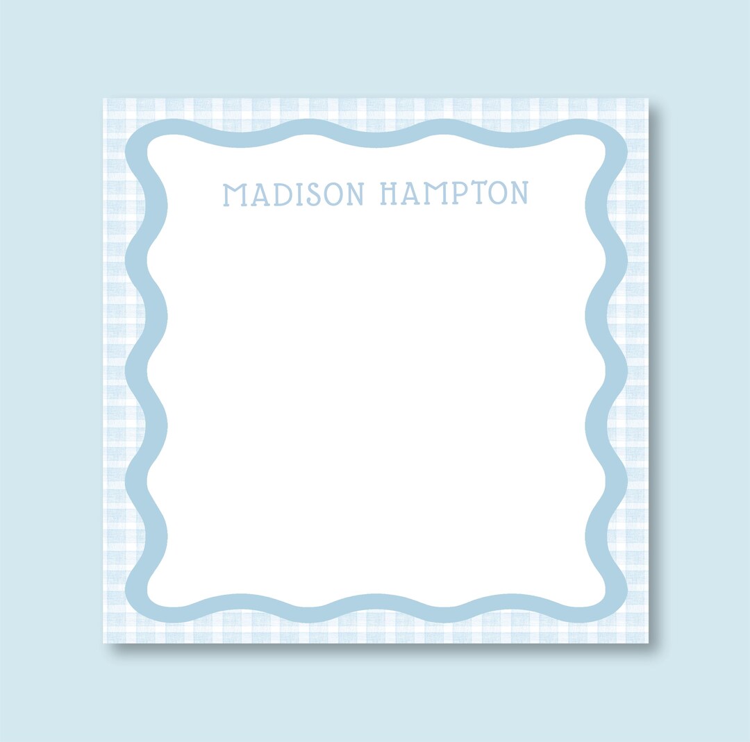 Retangle Note Pad Personalized Wavy Watercolor Gingham Notepad, Square Notepad, Rectangle ...