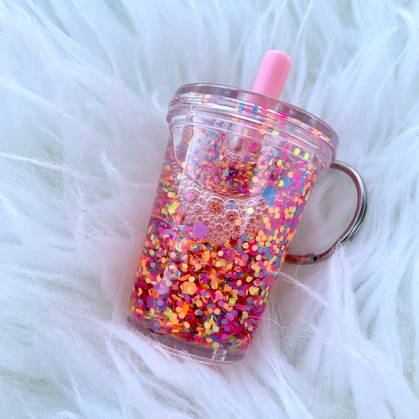 VARIOUS COLOURS* Glitter Mini Snow Globe Tumbler Keychain//Holographic//Colourful//Confetti//Gold//Purple//Pink//Opal//Silver//Chrome