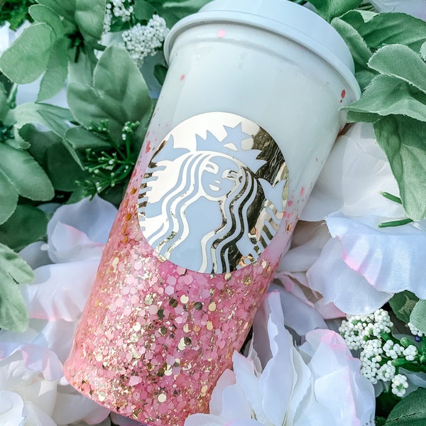 Pink and Gold Glitter Hot Cup//Gift for Coffee Lovers//12oz//Epoxy Free//Custom Travel Mugs//Personalized Tumbler//Reusable Hot Cups