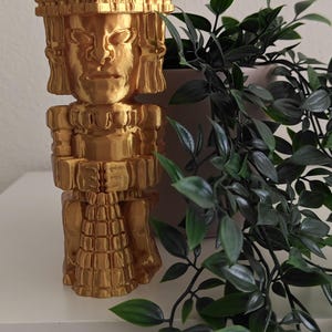 Handgemaakte Azteekse LED-kaarsenhouder, Maya-totem theelichtkap, tribale woondecoratie