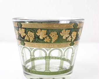 MCM Glass Ice Bucket: Mid Century "Golden Grapes" Cera Barware