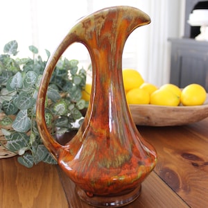 Vintage MCM Drip Glaze Ceramic Vase Pitcher - Mid Century Modern Shelf Decor