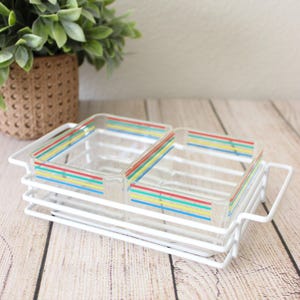 1980s Rainbow Stripe Acrylic Snack Server / Condiment Caddy - Vintage Buffet Serve Ware