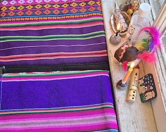 Authenitc Bolivian aguayo fabric, Indigenous woven textile, decor, tablecloth, mesa cloth