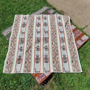 Bolivian Aguayo fabric, Indigenous art, woven textile for blanket, table cloth or any use - Llama pattern