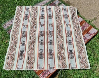 Bolivian Aguayo fabric, Indigenous art, woven textile for blanket, table cloth or any use - Llama pattern