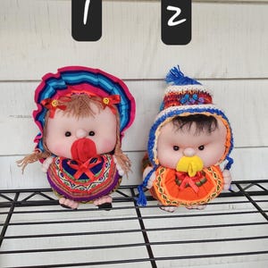 Authenitc Bolivian aguayo fabric Cholita Dolls, Indigenous woven textile