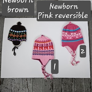 Bolivian Baby Alpaca &quot;Chullo&quot; hat, earflap, Newborn, Infant & Toddler