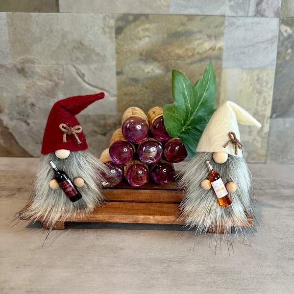 Wine Gnome Magnet, Red Wine Gnome Magnet, Rose Wine Gnome, Wine Cork Gnome Magnet, Miniature Standing Gnome, Tier Tray Decor