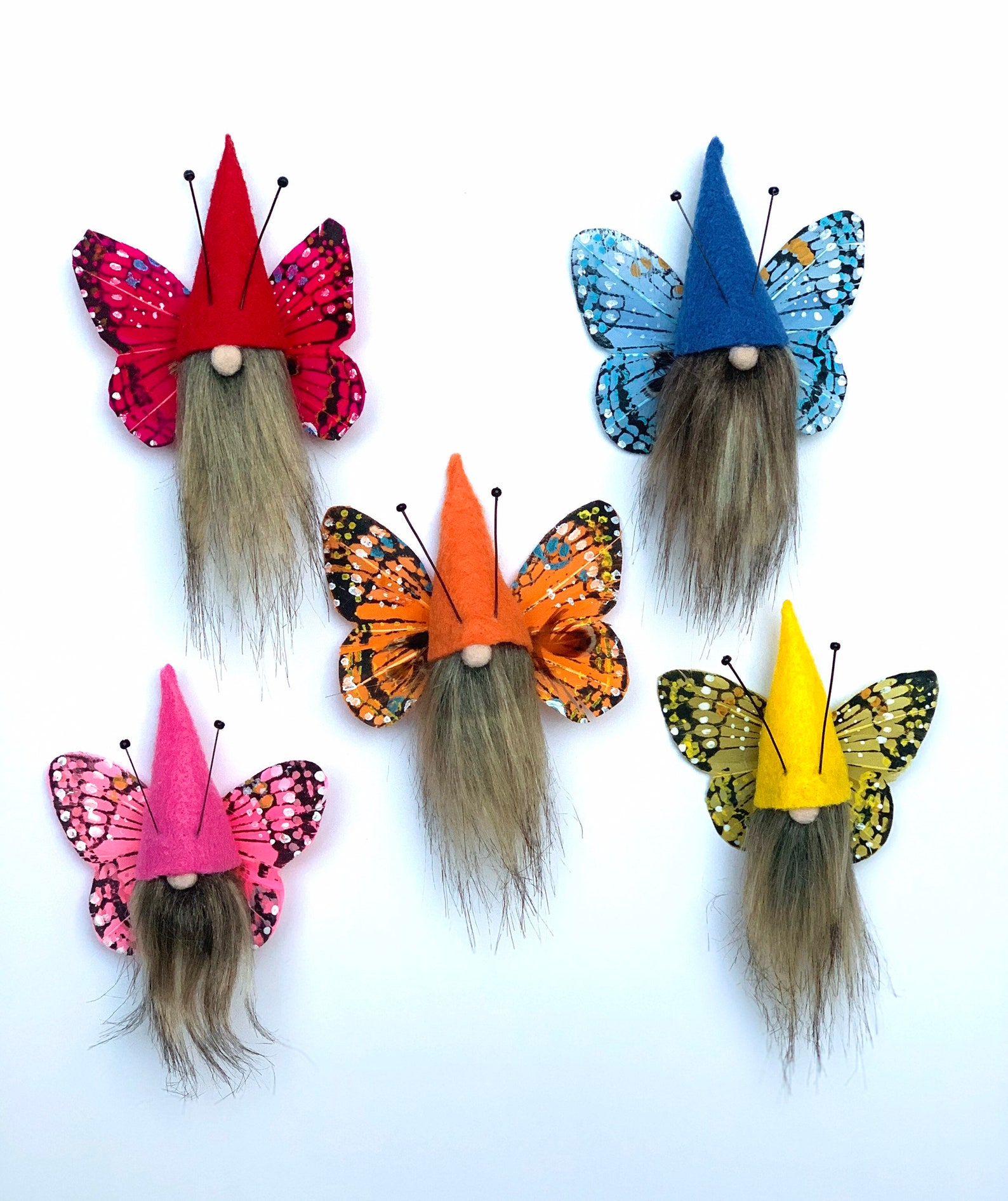 Gnome butterfly magnet feather wings handmade gnome  etsy