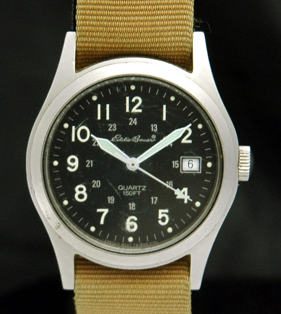 EDDIE BAUER Military Mens Field WATCH Black 24HR Dial