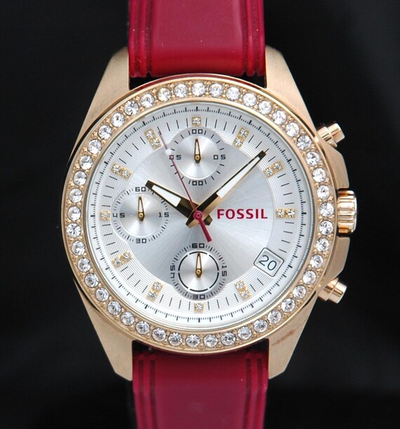 FOSSIL DECKER Gold Chronograph Swarovski Crystal 37mm Quartz  display picture 1
