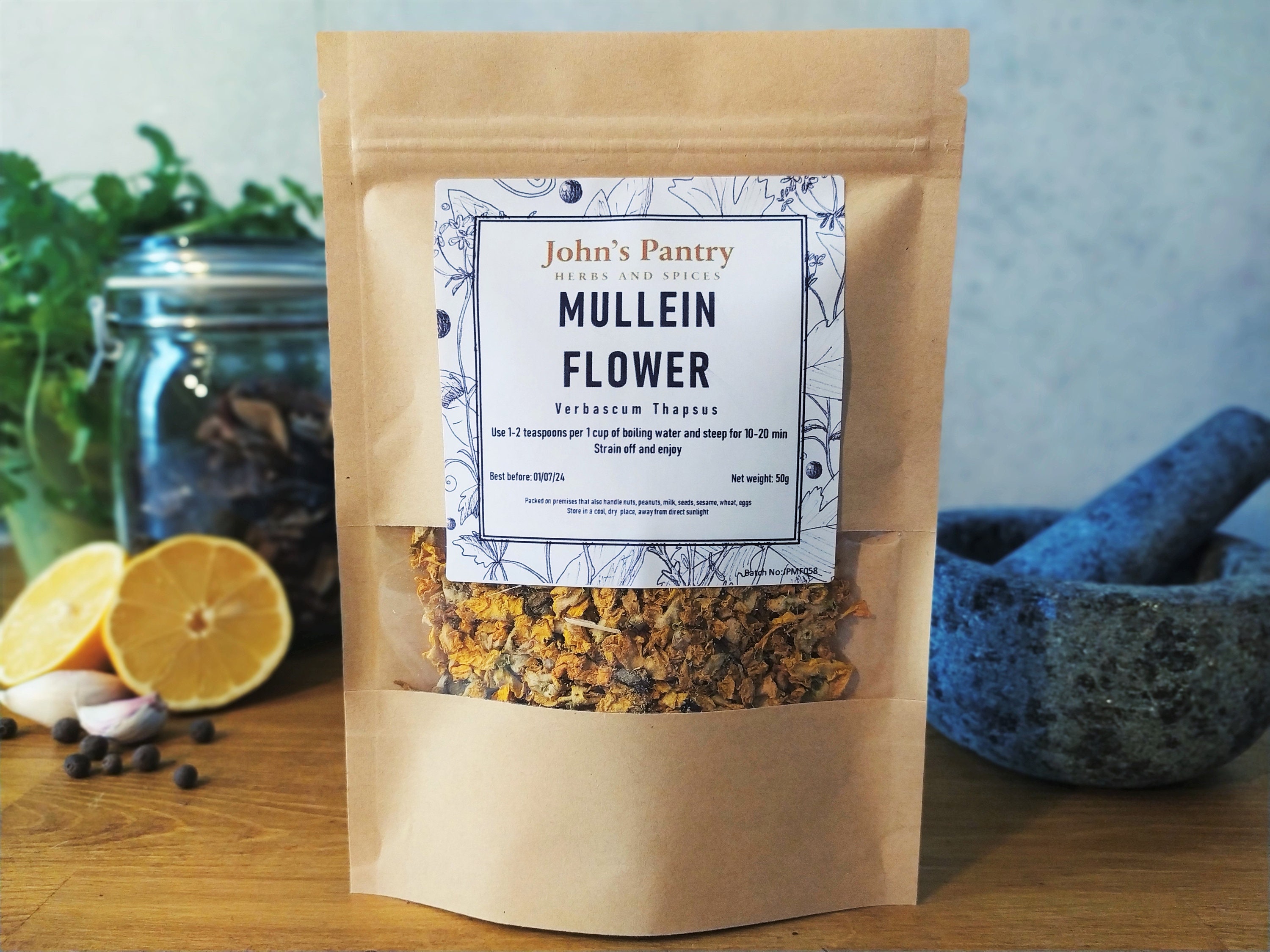 Organic Dried Mullein Herb 50g - Verbascum Thapsus For Herbal Tea & Remedies