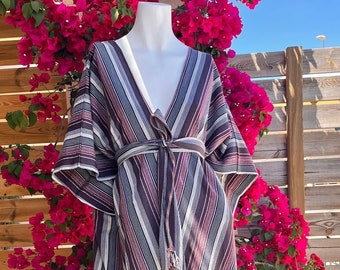 Kimono, kaftan, tunica, cintura da abito, lunga, vestaglia, rituale boho, festival, ibiza, copricostume estivo in cotone biologico fatto a mano spiaggia, lino, cotone vergine