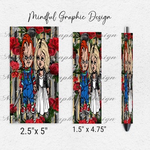 Chucky and Bride, Epoxy Pen Wrap, Ink Joy-pen, Digitale download png-bestand waterglijbaan, vinyl