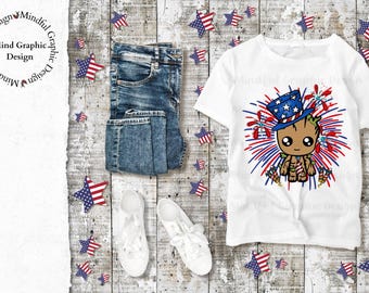 Baby Groot 4th of July Clipart: Tumbler Sublimation (Digital Download)
