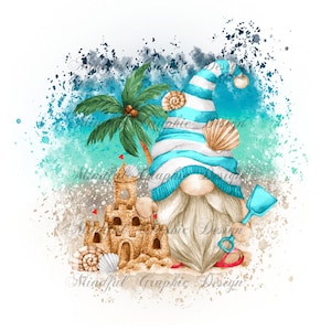 Beach Gnome, Digital Download Files, PNG, Sublimation, waterslide image, clipart, tumbler graphic, DTF