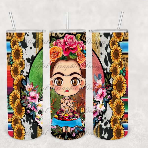 Frida Kahlo, Character Sublimation Skinny, Tumbler Digital Download Files PNG,JPG