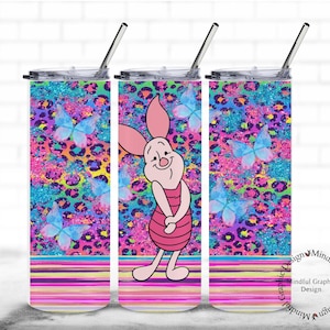 Piglet Character, Butterfly, 20 oz. tumbler wrap, Sublimation, Digital Downloads, background, digital paper,waterslide