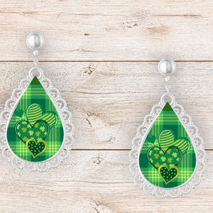 St. Patrick&#39;s Day, Heart, Teardrop Earrings, Spring, Sublimation, Digital Download File PNG, Clipart, graphic image