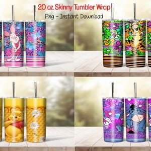 Tigger, Piglet, Pooh, Eeyore, Character, 20 oz. tumbler wrap, Sublimation, Bundle, Straight, Digital Download Files, background, waterslide
