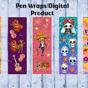 Sugar Skulls, Day Of The Dead, Epoxy Pen Wrap, Ink Joy Pen, Digital Download PNG file waterslide, vinyl