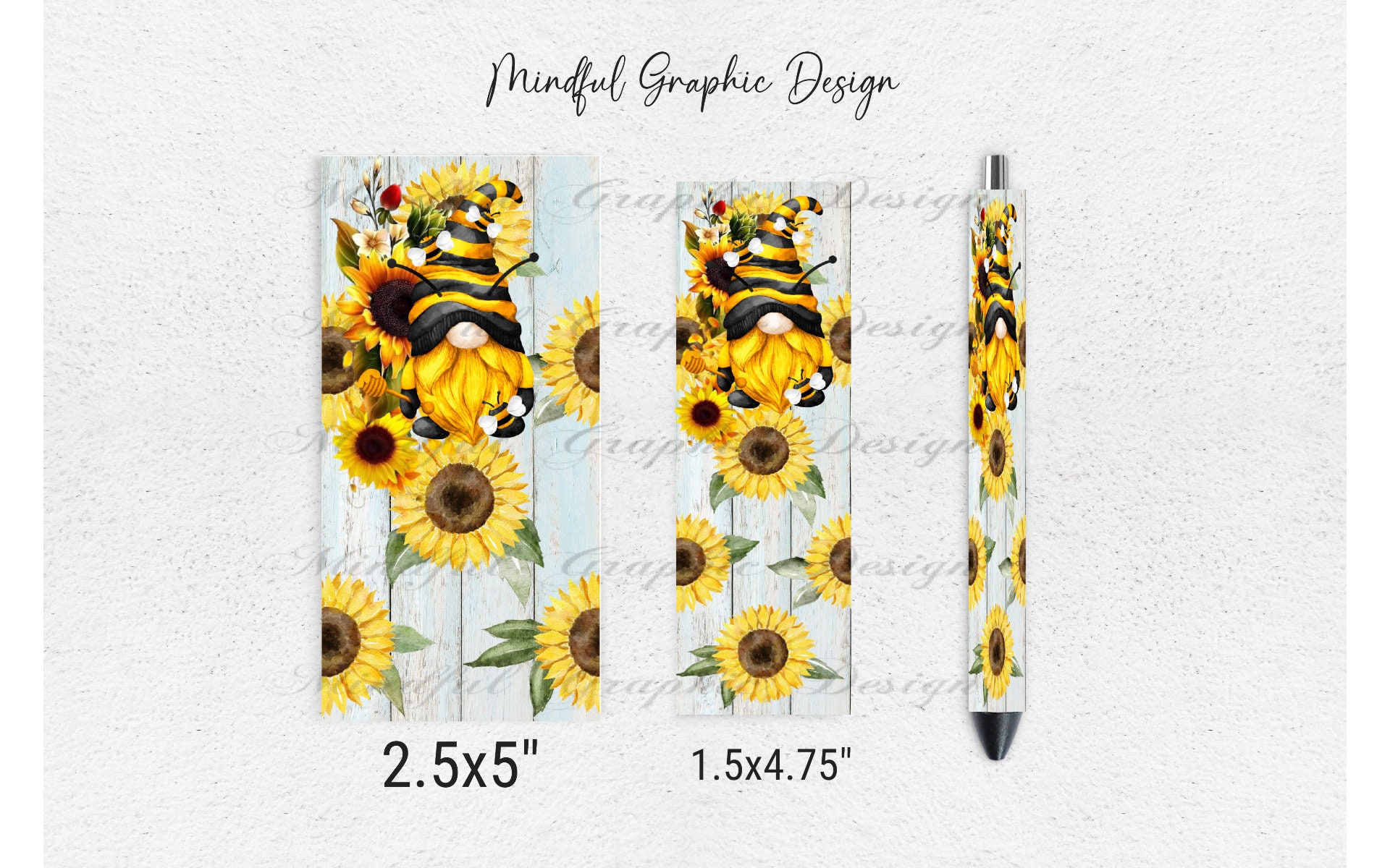 Bee Gnome, Sunflower, Epoxy Pen Wrap, ink joy pen, Digital Download PNG file waterslide, vinyl