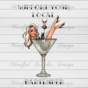 Supporta il tuo barista locale/Tatuaggio/Download digitale File PNG, immagine scivolo d&#39;acqua, grafica tumbler, clipart, DTF, sublimazione