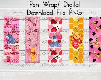 Valentine&#39;s Day, Character, Epoxy Pen Wrap, ink joy pen, Digital Download PNG file waterslide image, vinyl wrap