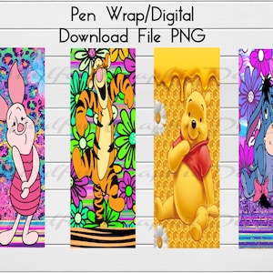 Characters inspired, Eeyore, Piglet, Epoxy Pen Wrap, ink joy pen, Digital Download PNG file waterslide, vinyl