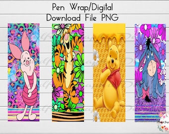Characters inspired, Eeyore, Piglet, Epoxy Pen Wrap, ink joy pen, Digital Download PNG file waterslide, vinyl