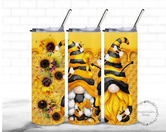 Honeybee Gnome 20oz Tumbler Wrap: Sunflower Spring PNG (Digital Download)