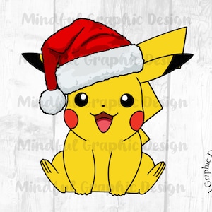 May include: A yellow cartoon character wearing a red Santa hat. The character has large black eyes, a red nose, and a wide smile. The character is sitting with its legs crossed.