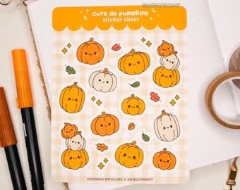 Cute Autumn Halloween Pumpkins Sticker Sheet | Matte Paper Sticker Sheet for Junk Journaling, Scrapbooking, & More!