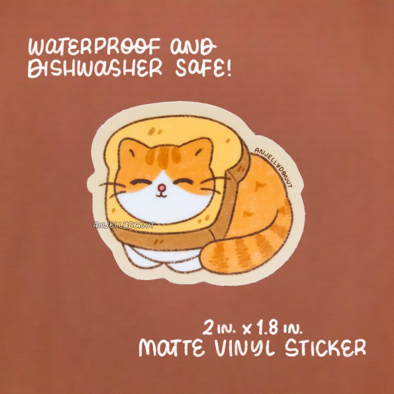 Bread Toast Cat Vinyl Sticker | Waterproof Matte Vinyl Sticker - Etsy